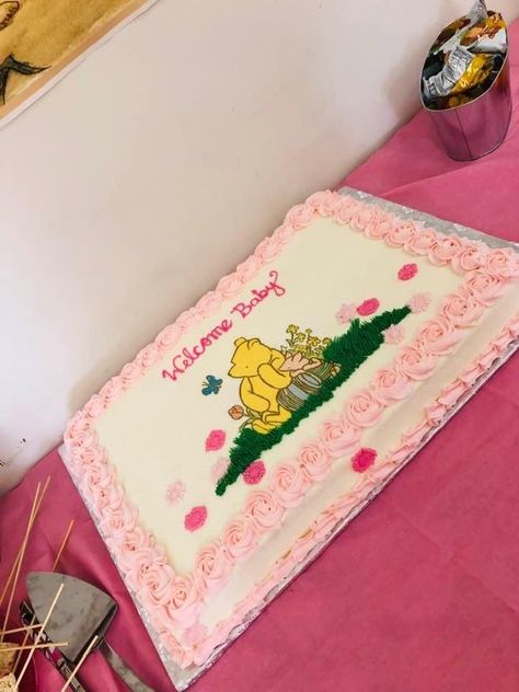 Winnie the pooh theme baby shower cake Winnie The Pooh Baby Shower Cake Girl, Winnie The Pooh Sheet Cake, Winnie The Pooh Baby Shower Cake, Baby Shower Sheet Cakes, Halloween Cake Decorating, Pooh Nursery, Winnie The Pooh Cake, Pastel Baby Shower, Winnie The Pooh Themes