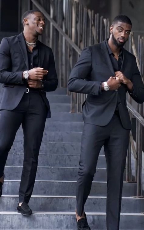 Urban Formal Mens Fashion, All Black Party Men Outfit, Modest Men Outfit, All Black Affair Outfits Men, Black Suit Men Prom, Black Mens Fashion Casual Classy, All Black Mens Outfit Formal, Black Men Prom Suits, Black Men Wedding Attire