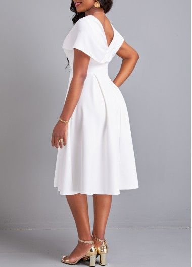 Color:White;Size:S;Size:M;Size:L;Size:XL;Size:XXL;Package Contents:1 X Dress;Occasion:Work;Style:Elegant; Short Sleeve White Dress, Classy White Dress, Short Wedding Gowns, White V Neck Dress, Uniform Ideas, White Short Sleeve Dress, Sweet Dresses, White Umbrella, Classy Dresses