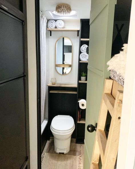 30+ RV Bathroom Organization Ideas and Storage Hacks | RV Inspiration Storage For Small Bathroom, Bathroom Storage Ideas For Small Spaces, Storage Ideas For Small Bathrooms, Storage Small Spaces, Ideas For Small Bathroom, Storage Ideas Bathroom, Vintage Trailer Remodel, Camper Bathroom, Rv Inspiration