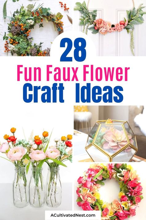 Silk Flower Crafts Projects, Artificial Flower Home Decor Ideas, Silk Flower Projects, Fake Flower Crafts Ideas, Making Artificial Flowers, Crafts With Silk Flowers, Faux Flower Wreath Diy, Fake Flowers Decor Diy, Fake Flowers Decor Living Rooms