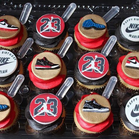 Jordan Cupcakes Ideas, 23rd Jordan Birthday Ideas, Sneaker Cupcakes, 23rd Jordan Year Birthday Ideas, Jordan Year Birthday 23 Ideas For Him, Jordan Cupcakes, Michael Jordan Cupcakes, Nike Cupcakes, Jordan Bday Party