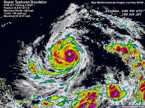 Soudelor: Storm-Centered Satellite Image | Weather Underground Themed Quilts, Weather Satellite, Classe D'art, Fashion Major, Weather Map, Weather Underground, Satellite Image, Weather Channel, Weather Report