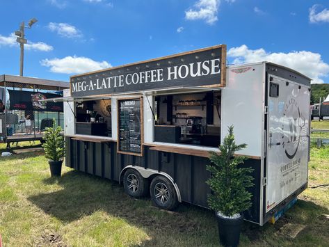 Cargo Trailer Coffee Shop, Farmhouse Food Truck, Cool Food Truck Design, Coffee Trailer Exterior Design, Food Trailer Food Ideas, Donut Food Truck Design, Coffee Truck Interior Layout, Coffee Mobile Truck, Bakery Trailer Food Truck