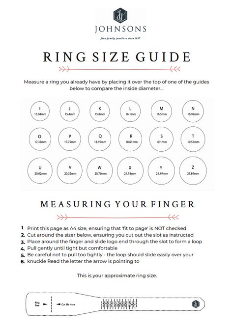 How To Measure Ring Size - UK Ring Size Chart | Johnsons Jewellers Ring Size Chart, Measure Ring Size, Paper Ring, Diy Rings, How To Measure, Large Ring, Ring Sizer, Ring Sizes, Ring Size Guide