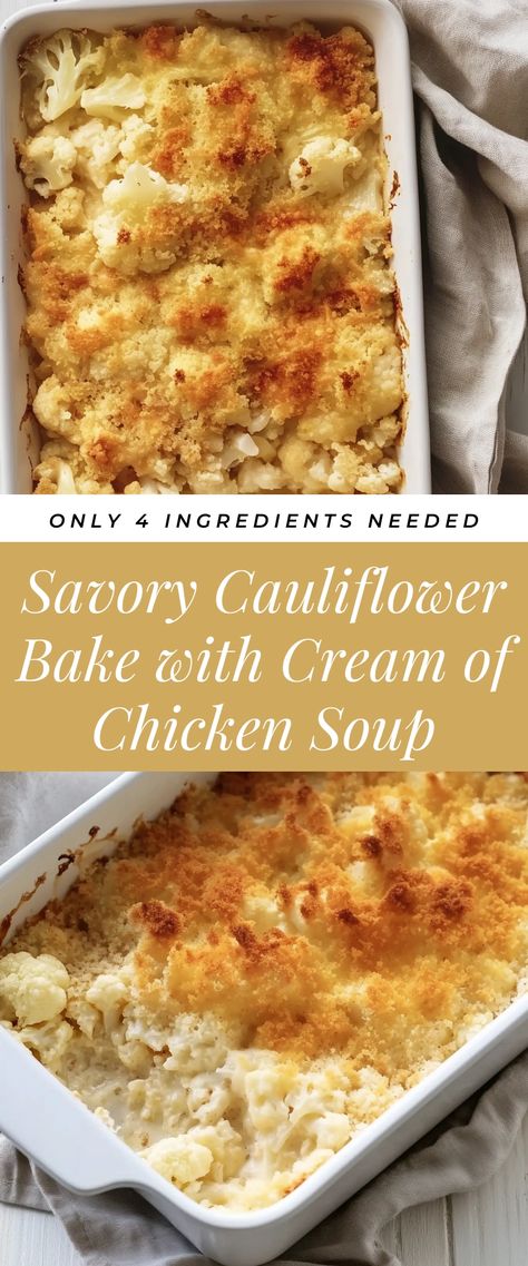 Image for Savory Cauliflower Bake with Cream of Chicken Soup Recipes Using Cream Of Chicken, Cauliflower Rice Soup, Recipes Using Cream, Chicken Cauliflower Rice, Cauliflower Bake, Cauliflower Casserole Recipes, Stews Recipes, Frozen Cauliflower Rice, Chicken Cauliflower