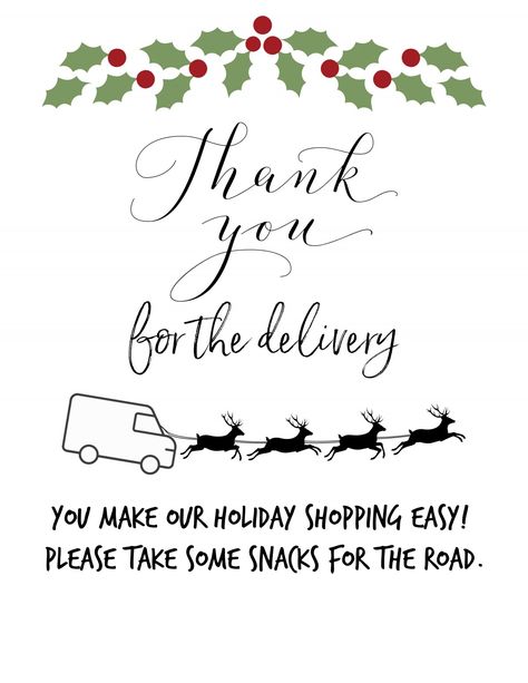 Treats For Delivery Drivers, Thank You Printable, Thank You Sign, Christmas Note, Mail Carrier, Delivery Driver, Holiday Printables, Holiday Signs, Halloween Coloring Pages