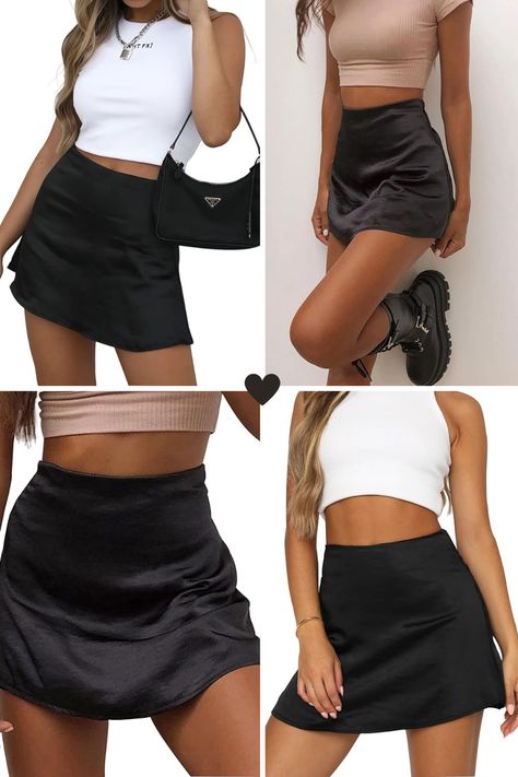 HIgh waist satin pencil skirt for summer and fall. Suitable for daily wear, school, outdoor, beach, vaocation, ceremony, nigh out, club or casual. Silk Short Skirt, Skirt Outfit Summer, Short Skirts Outfits, Satin Pencil Skirt, Pretty Shirts, Mini Short, Silk Shorts, Satin Silk, Summer Skirts