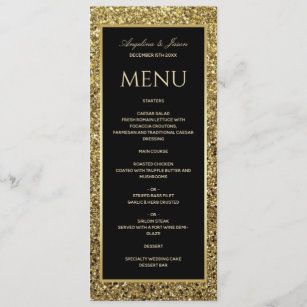 Gold Black Wedding, Gold And Black Wedding, 21 Diner, Black Gold Wedding, Gold Wedding Theme, Wedding Black, Wedding Menu Cards, Menu Card, Glitter Wedding