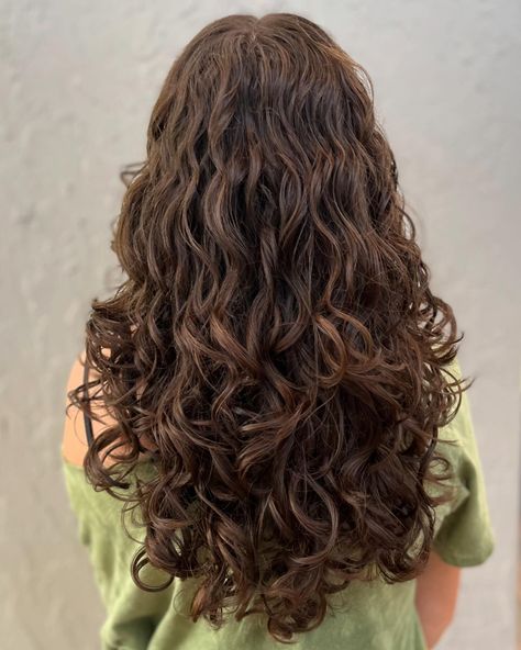 Restoring her curls with some long layers and shaping, oooh how pretty 🙂‍↕️ • • • • • • #naturalhair #curls #curlscurlscurls #curlyhair #curlygirls #curlystylist #curlystyling #diffuser #hairstylist #hair #longhair #transformation #layers #faceframing #bouncyhair #flow #wave Face Framing On Long Hair, Loose Wave Perm Medium Hair, Perm Brown Hair, Hair With Layers Curly, Dark Brown Hair With Layers, Brown Hair With Layers, Visual Portfolio, Loose Wave Perm, Wavy Perm