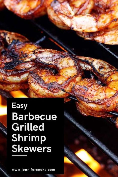 Barbecue Grilled Shrimp Skewers are the star of summer barbecues! With just a sprinkle of a simple yet bold rub, these shrimp skewers elevate the natural flavors, meshing perfectly with the smoky kiss of the grill. What’s truly fantastic about these BBQ Grilled Shrimp is their lightning-fast prep and grilling time. It's the kind of main dish that comes together effortlessly, leaving everyone time to kick back and relax. #outdoorgrilling #grilling #recipe Shrimp Recipes Grilled Skewers, Shrimp On Skewers On Grill, Bbq Grilled Shrimp, Shrimp And Chicken Skewers Grill, Shrimp Bbq Recipes Skewers, Easy Grilled Shrimp Skewers, Kebabs Recipes, Grill Favorites, Baked Meat Recipes