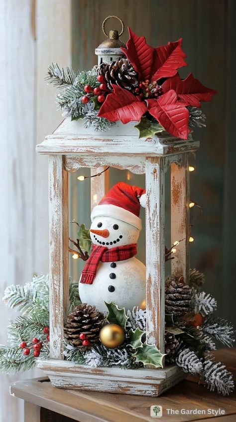 100 Inspiring Lantern Decor Ideas for Christmas You Can DIY - The Garden Style Decorating With Lanterns Outdoors, Valentine Lantern Ideas, Porch Lantern Decor Ideas, Decorating Lanterns For Christmas, Timeless Christmas Decor, Christmas Diy Crafts Decoration, Small Front Porch Christmas Decor Ideas, Lantern Decor Diy, Christmas Ideas Decoration