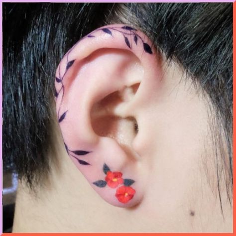 Helix tattoos are taking Instagram by storm! Ear Lobe Tattoo, Helix Tattoo, Inner Ear Tattoo, Symbols Of Strength Tattoos, Flower Men, Ear Tattoos, Inner Ear, Love Tattoo, Wedding Tattoos