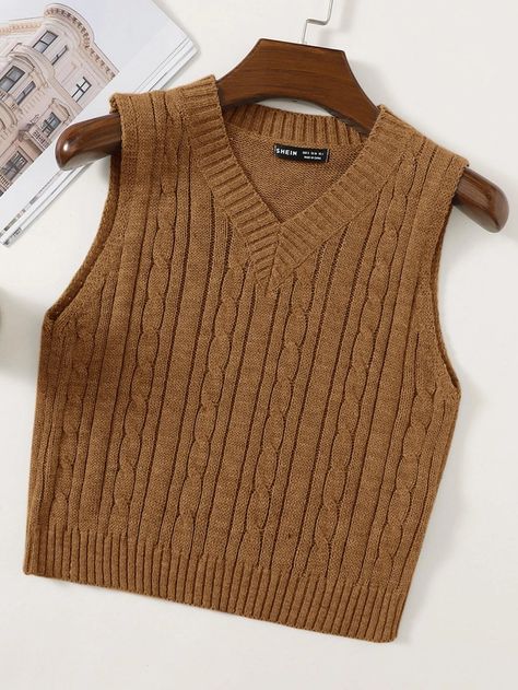 How To Style A Sweater Vest, V Neck Cable Knit Sweater, Cable Knit Sweater Vest, Winter Fashion Outfits Casual, Sweater Vests, Knit Sweater Vest, Stylish Work Attire, Mens Trendy Outfits, Sweater Vest Women