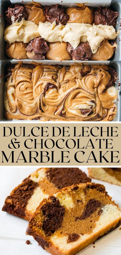 A trio of flavors combine in this stunning chocolate, dulce de leche and vanilla marble cake. Each slice reveals a swirled pattern of all these delicious flavors. Marble Cake Recipes, Loaf Cake Recipes, Making Cakes, Patterned Cake, Crunch Cake, Community Support, Marble Cake, Classic Cake, Loaf Cake