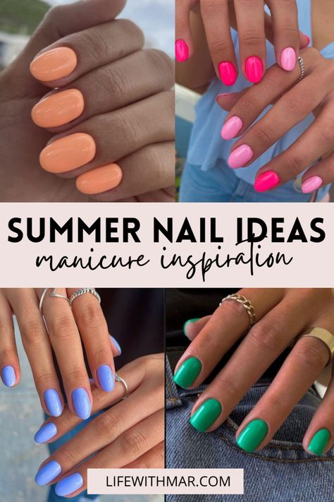 Popular Nail Colors 2020 Summer, Vacation Nail Colors Beach, August Nails Colors, Best Nails For Chubby Hands, Bright Nails For Summer The Beach, Bright Colour Nail Designs, Bright Gel Nail Colors, Mail Colors 2023 Summer, Pedicure Summer 2023