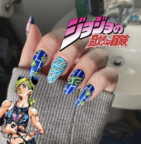 Jolyne Kujo Nails, Jojo Inspired Nails, Jjba Nails, Jojo Nails, Anime Nail Art, Anime Nail, Queen Nails, Cute Simple Nails, Anime Nails