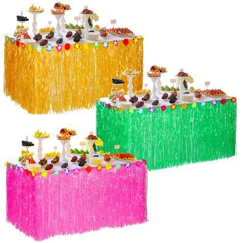 PRICES MAY VARY. Enough quantity: there are 3 pieces of Hawaiian table skirts per package; There are 3 colors of straw color, green and pink; It is very suitable for Hawaiian themed parties, making your party more dynamic and eye catching Stretch design: the Hawaiian table skirts with stretch design can make 9 feet becomes 24 feet, you can cover up large display tables with just 1 skirt, you can also stretch them and hang them up for added Hawaiian decor Multiple uses: Hawaiian table skirt is su Hawaii Party Decorations, Margaritaville Party, Tiki Hawaii, Hawaiian Party Theme, Hawaii Theme, Birthday Costume, Hawaiian Party Decorations, Hawaii Party, Hawaiian Decor