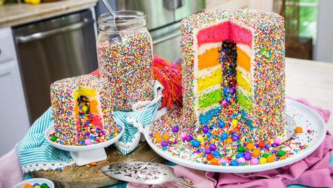 RAINBOW EXPLOSION CAKE - Amirah Kassem is making a colorful and fun dessert covered in sprinkles! Explosion Cake, Rainbow Explosion, Salty Cake, Sprinkle Cake, Colorful Cakes, Cake Frosting, Hallmark Channel, Rainbow Cake, Savoury Cake