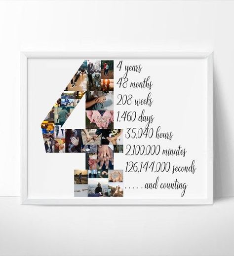 Custom 4th Anniversary Photo Collage Personalize Fourth - Etsy 4 Year Wedding Anniversary, Anniversary Photo Collage, 4th Year Anniversary Gifts, Fourth Anniversary, 4de Verjaardag, Anniversary Poster, Second Anniversary Gift, 4th Anniversary Gifts, 4 Year Anniversary