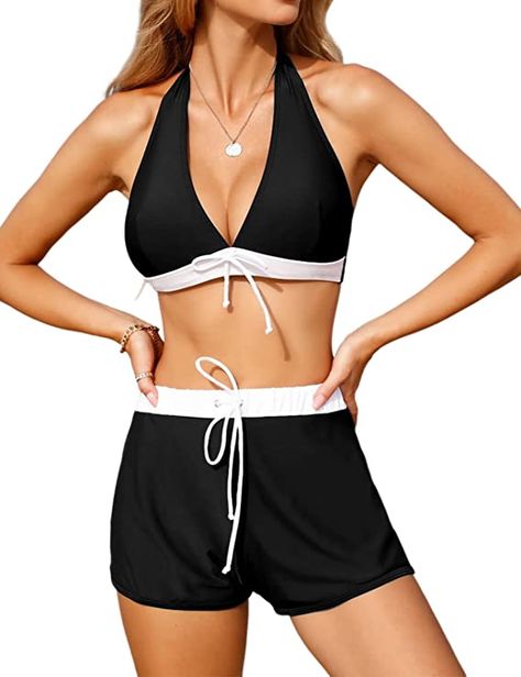 Swimsuits Bathing Suit for Women Push Up Womens Bikini Halter Top with Boyshorts Two Piece Bathing Suits Swimwear Two Piece Bathing Suits, Bathing Suit For Women, Suit For Women, Boy Shorts, Halter Top, Bathing Suit, Suits For Women, Push Up, New Look