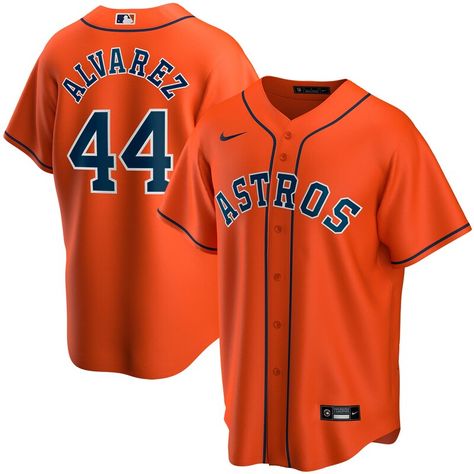 You're the type of Houston Astros fan who counts down the minutes until the first pitch. When your squad finally hits the field, show your support all game long with this Yordan lvarez Replica Player jersey from Nike. Its classic full-button design features crisp player and Houston Astros applique graphics, leaving no doubt you'll be along for the ride for all 162 games and beyond this season. Alex Bregman, George Springer, Justin Verlander, Youth Game, Personalized Jersey, Team Shirts, Sports Gear, Team Names, Houston Astros