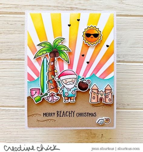 Lawn Fawn Beachy Christmas, Background Stencil, Live Text, Beachy Christmas, Sunnies Studios, Lawn Fawn Stamps, Lawn Fawn Cards, Christmas Card Inspiration, Christmas Card Art