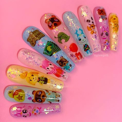 Animal Crossing Nail Art, Animal Crossing Nails, Glamgoth Nails, Character Nails, Anime Nails, Animal Nails, Dead Cells, Really Cute Nails, Cute Nail Designs