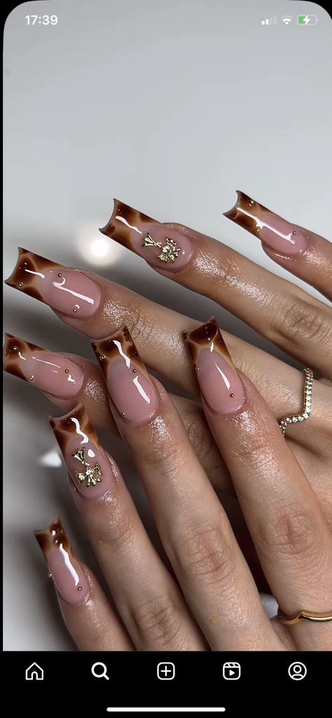 3rd Nail Art Designs, Nail Design Pictures, Fall Nails Simple Short Square, Birthday Nail Inspo Coffin, Orange Nail Set Designs, Fall Nails Brown French Tip, Cute Gel X Nail Ideas, Cute Short Thanksgiving Nails, Brown Sets Nails