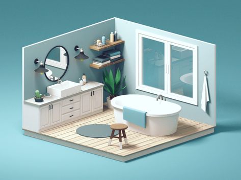 Bedroom Isometric, Blender Room 3d, Isometric Room 3d, Isometric Bathroom Illustration, Blender 3d Isometric Room, Clayton Homes, Small Space Interior Design, Isometric Design, Isometric Art