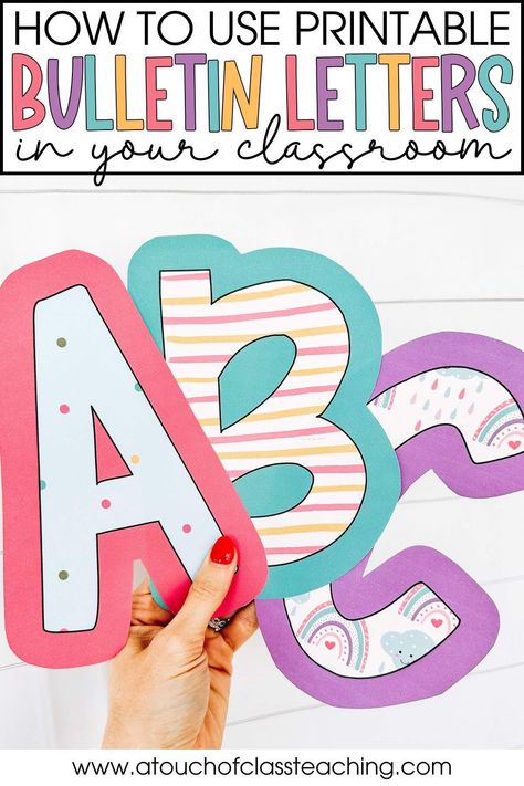 Wondering how to use printable bulletin letters to elevate your classroom? Check out this post for 4 simple ways to use cute bulletin letters plus 3 easy steps you can take to make the process easier. Bulletin Board Printables, Teaching Boards Ideas, Small School Office Decorating Ideas, Teacher Bulletin Board Ideas Preschool, Bulletin Letters, Teacher Name Bulletin Board Ideas, Bulletin Boards For Preschool, Letters For Bulletin Boards, Pre K Decorating Ideas