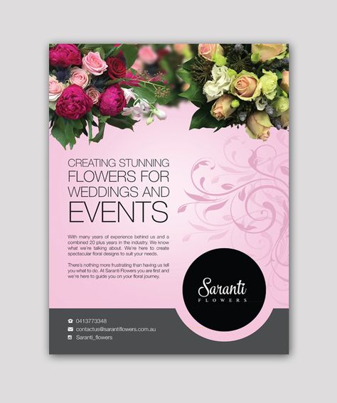 Florist Flyer, Aurora Flower, Florist Business, Wedding Gift Hampers, Store Flyers, Flower Shop Design, Adobe Design, Florist Wedding, Event Poster Design