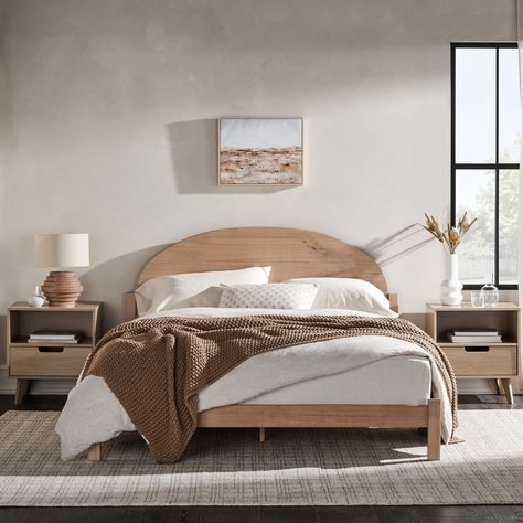 Middlebrook Designs Arched Headboard Solid Pine Queen Bed - Bed Bath & Beyond - 40184734 Wood Queen Bed, Platform Bed Designs, Bed At Night, Arched Headboard, Sleep Easy, Curved Headboard, Solid Wood Platform Bed, Bedroom Remodel, Queen Platform Bed