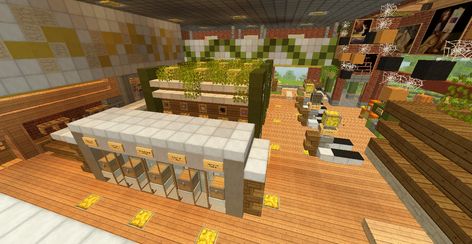 Interior design for a grocery store. Grocery Store Minecraft, Minecraft Grocery Store Interior, Minecraft Store Interior, Minecraft Supermarket, Minecraft Grocery Store, Minecraft Pinterest, Storage Minecraft, Store Minecraft, Minecraft Interior Design Ideas