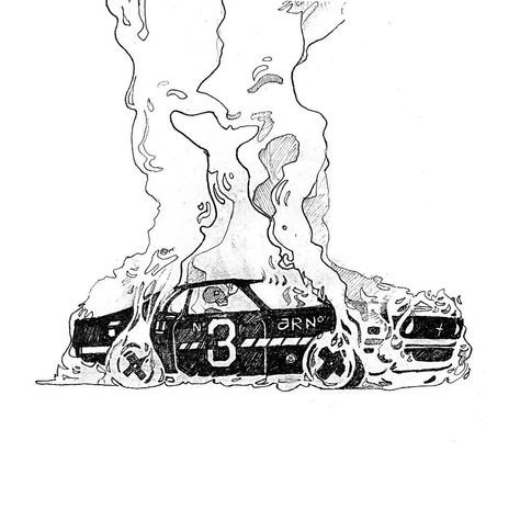 Car On Fire Drawing, Crashed Car, Car On Fire, Fire Skull, Fire Drawing, Cool Car Drawings, Car Illustration, Scary Art, Anime Wall Art