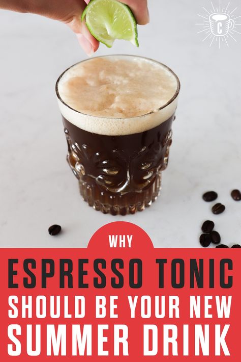 Espresso Tonic, or Espresso Fizz, is light, refreshing, and - most importantly - bubbly. Made with tonic water, espresso, and a hint of citrus (lime, orange, or grapefruit) this sparkling twist on coffee will be your new summer go-to after just one sip. Espresso Tonic Recipe, Alcoholic Coffee Drinks, Coffee Tonic, Espresso Drink Recipes, Espresso Tonic, Healthy Coffee Drinks, Coffee Summer, Yummy Cocktails, Coffee Milkshake