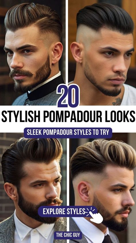 Top 20 Pompadour Haircuts For Men To Try Aaron Judge Haircut, Peaky Blinders Hairstyle, Lightskin Haircuts, Peaky Blinders Haircut, Peaky Blinders Hair, High Fade Pompadour, Side Part Pompadour, Men Hair Cuts, Professional Hairstyles For Men