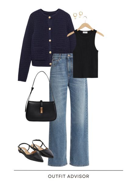 Navy Top Outfit Work, Navy Blue Top Outfit With Jeans, Black And Navy Blue Outfit, Navy Blue Top Outfit, Navy And Black Outfit, Ss24 Outfits, Navy Top Outfit, Blue Top Outfit, Stylish Travel Outfit