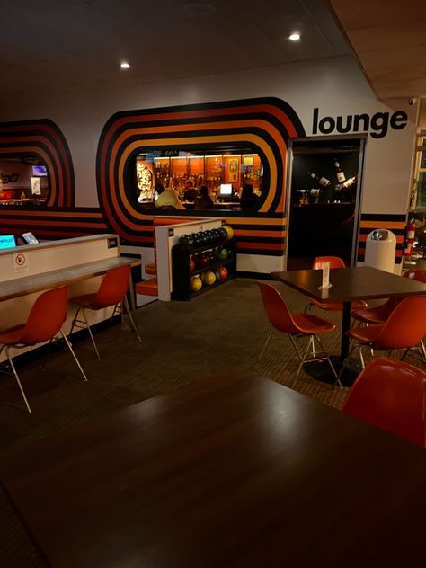 Bowlero: Vintage 70s Bowling Alley Aesthetic 70s Roller Rink Aesthetic, Roller Rink Aesthetic, Retro Staircase, 60s Vibes Aesthetic, Vintage Arcade Aesthetic, Vintage Bowling Aesthetic, Retro Arcade Aesthetic, 70s Arcade, Vintage Roller Rink