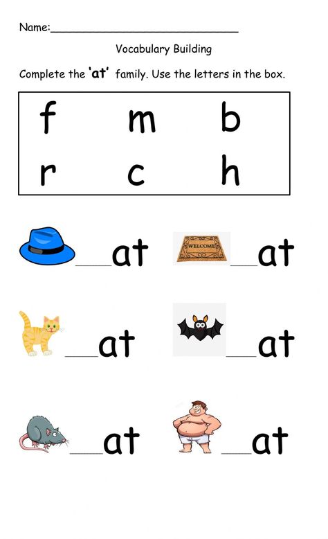 At Cvc Worksheets, Teaching Kindergarten Writing, Letter Sounds Worksheets, Phonics Sounds Chart, Consonant Blends Worksheets, Counting Backwards, Family Worksheets, Phonics Cvc, Phonics Blends