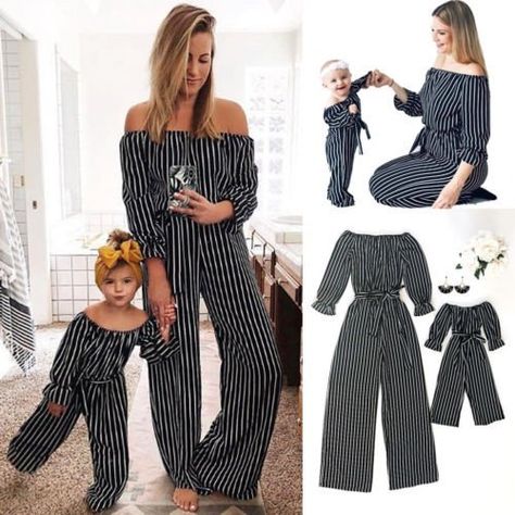 Family Clothes Mother Daughter Matching Mom Women Casual Jumpsuit Outfits Jumpsuit Outfit Casual, Asos Jumpsuit, Mom Daughter Outfits, Mommy Daughter Outfits, Daughter Outfits, Mother Daughter Matching Outfits, Womens Jumpsuits Casual, Mom And Daughter Matching, Black White Jumpsuit