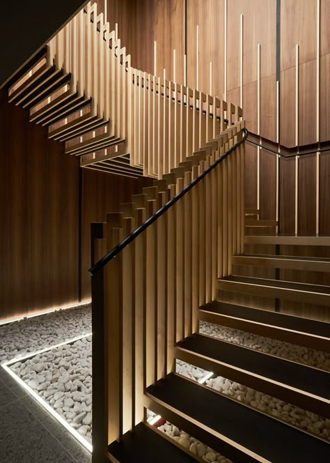 Yen Restaurant in London by Sybarite - Archiscene Stairs Lighting, Staircase Interior Design, Painted Staircases, Restaurant London, Stair Design, Staircase Handrail, Interior Staircase, Escalier Design, Stair Railing Design