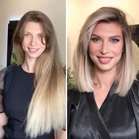 Hair-Transformations-Before-And-After-Oneshot-Hair-Awards-Behindthechair Hair Ritual, Before And After Haircut, Best Hair Stylist, Chic Bob, Edgy Haircuts, Long To Short Hair, Lob Hairstyle, Hair Makeover, Short Blonde Hair