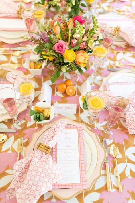 La Tavola Fine Linen Rental: Anna Butternut with Ballard Flamingo Napkins and Tuscany Amber Chair Cushions | Photography: Andrea Kinnear Photography, Design: Mrs. Southern Social, Florals: Out of the Garden, Rentals: Ooh! Events and Please Be Seated, Napkins Rings: Epergne, Paper Goods: Sweet Caroline Designs Bridal Luncheon Tablescape, Cushions Photography, Spring Kitchen Decor, Napkins Rings, Spring Table Settings, Lunch Party, Spring Entertaining, Spring Table Decor, Ladies Lunch