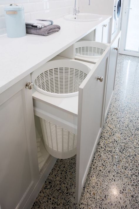 Laundry Room Hamper, Basement Laundry Room, Dream Laundry Room, Basement Laundry, Laundry Room Layouts, Laundry Room Renovation, Laundry Design, Modern Laundry Rooms, Laundry Room Remodel