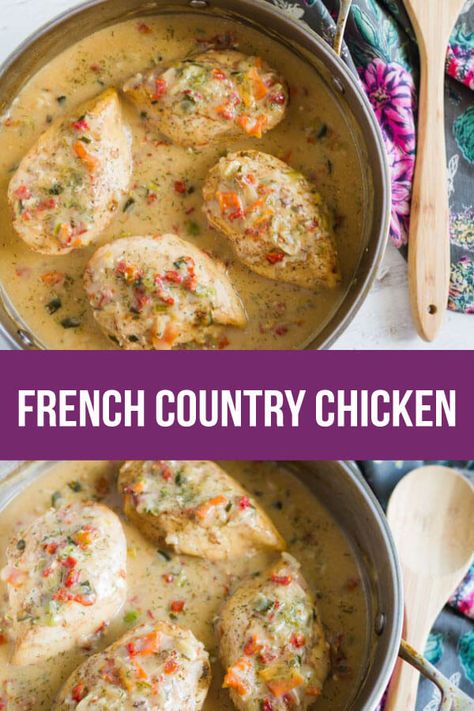 French Country Skillet Chicken - a creamy, flavorful dinner recipe. www.thirtyhandmadedays.com Mashed Potatoes And Broccoli, Country Skillet, Buzzfeed Recipes, French Chicken Recipes, Potatoes And Broccoli, 21 Dinner, Cooks Country Recipes, French Sauces, Flavorful Dinner