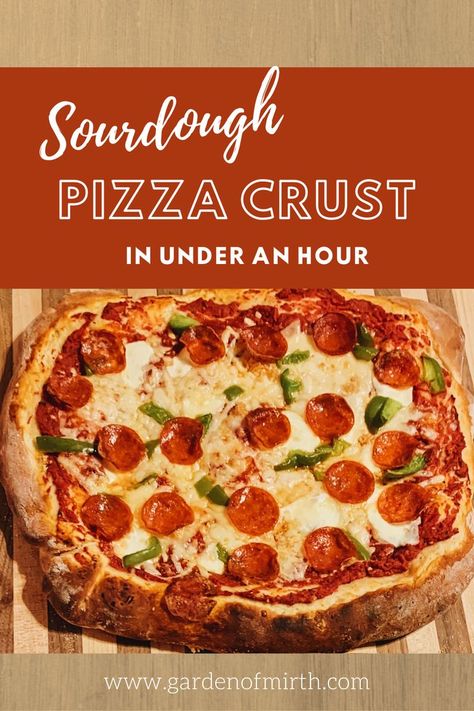 Sourdough Pepperoni Pizza on Cutting Board Fast Sourdough Pizza Dough, Easy Discard Pizza Dough, Sourdough Pizza Crust Farmhouse On Boone, Active Sourdough Pizza Dough, Sourdough Discard Pizza Dough No Yeast, Quick Sourdough Pizza Dough From Discard, Sourdough Pizza Discard, Sourdough Pizza Dough Quick, Fast Sourdough Pizza Crust