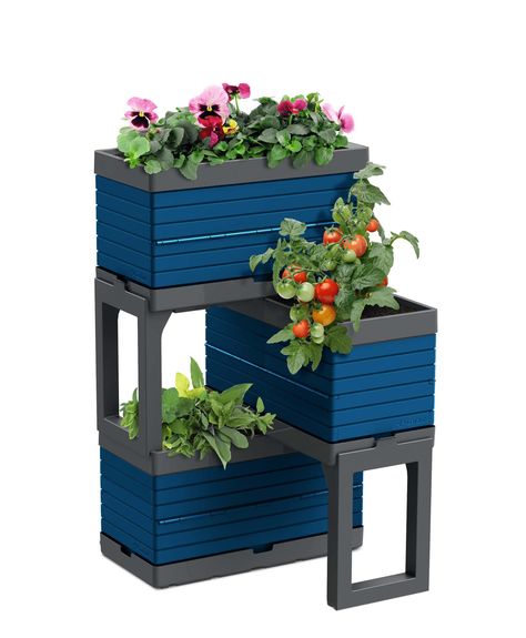 FlexSpace Garden, Blue | Southern Patio Modular Raised Garden Beds, Southern Patio, Vertical Planting, Gray Planter, Garden Planter Boxes, Small Outdoor Spaces, Wooden Planters, Small Space Gardening, Balcony Garden