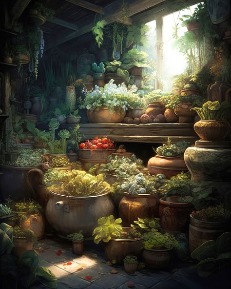 Fantasy Herbs Aesthetic, Herbalist Fantasy Art, Fantasy Herbs Art, Fantasy Botanist, Druid Vibes, Druid Garden, Potion Shop, Herbalist Shop, Sience Fiction