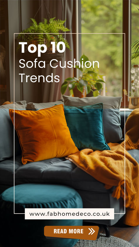 Discover the Top 10 Sofa Cushion Trends for 2024 Colourful Cushions On Sofa, How To Arrange Cushions On Sofa, Scatter Cushions On Couch, Cushions On Sofa Color Schemes, Sofa Cushions Arrangement, Cushions Design, Emerald Green Sofa, Cushion Arrangement, Teal Cushions